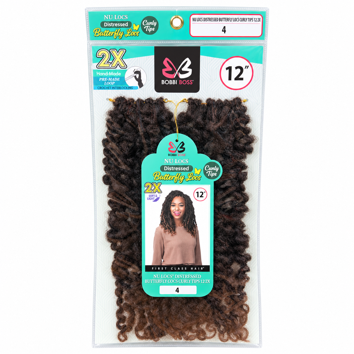 Bobbi Boss 2X Nu Locs Distressed Butterfly Locs Curly Tips 12-inch full package color 4