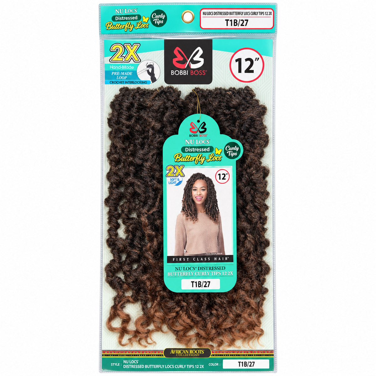 Bobbi Boss 2X Nu Locs Distressed Butterfly Locs Curly Tips 12-inch full package color T1B/27
