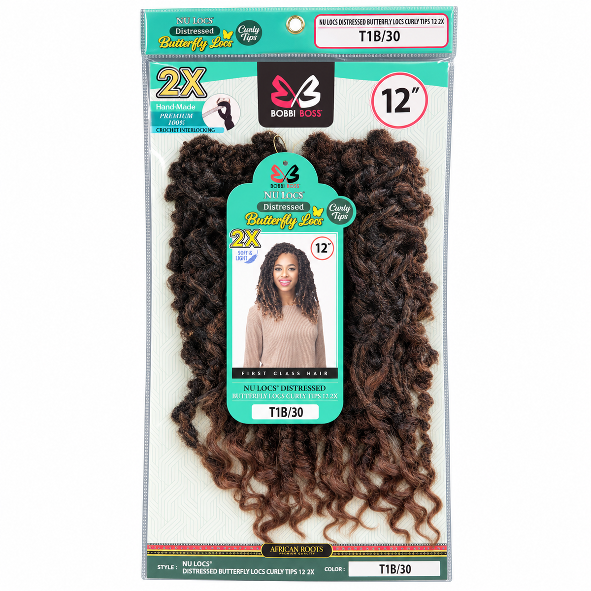 Bobbi Boss 2X Nu Locs Distressed Butterfly Locs Curly Tips 12-inch full package color T1B/30