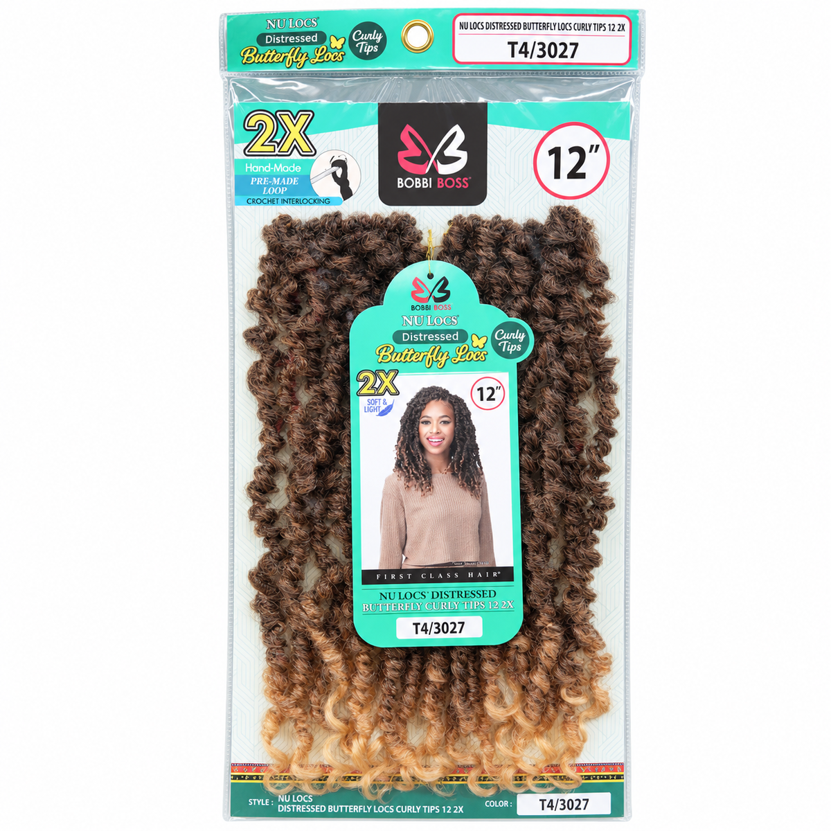 Bobbi Boss 2X Nu Locs Distressed Butterfly Locs Curly Tips 12-inch full package color T4/3027