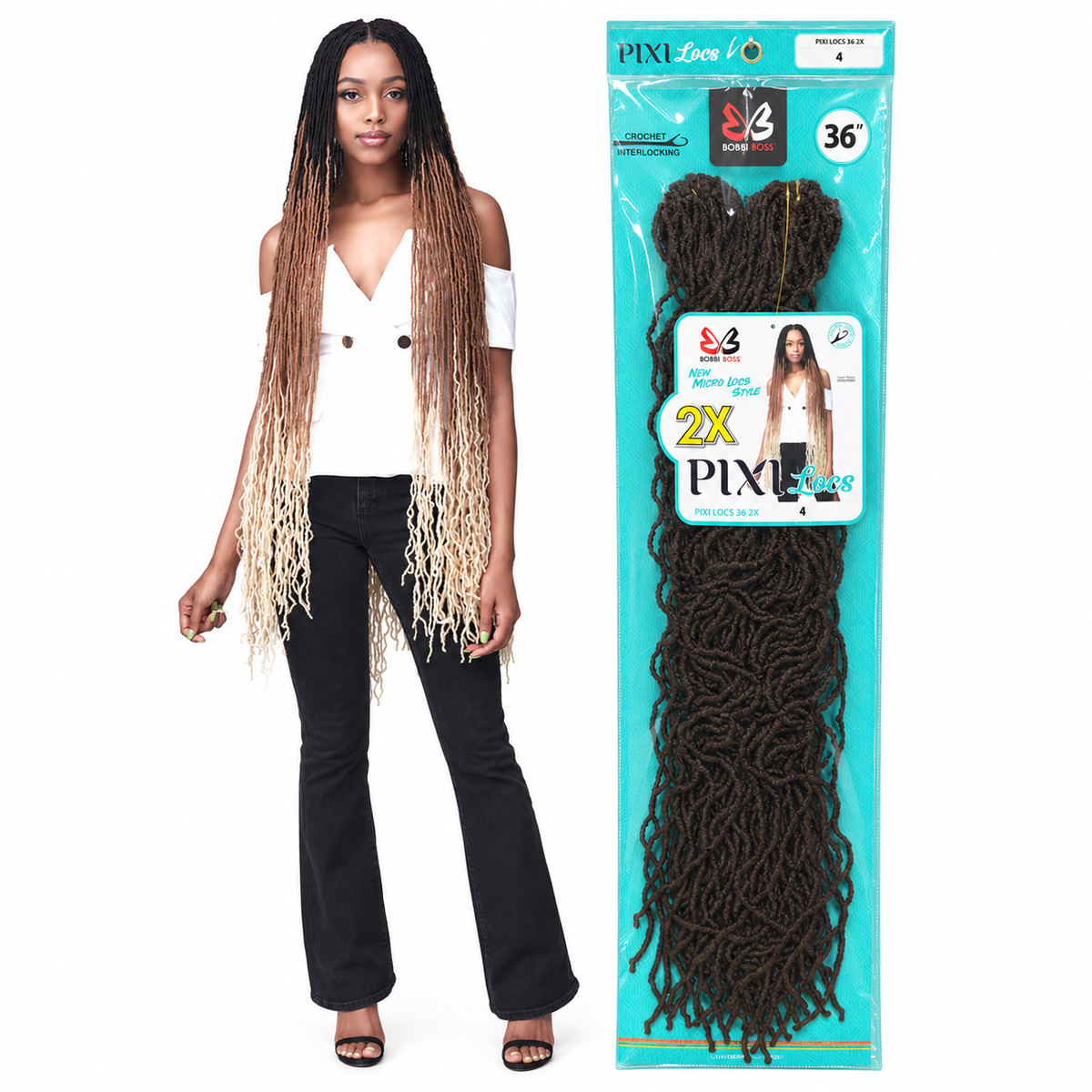 Bobbi Boss 2X Pixi Locs 36-inch model and color 4 retail package