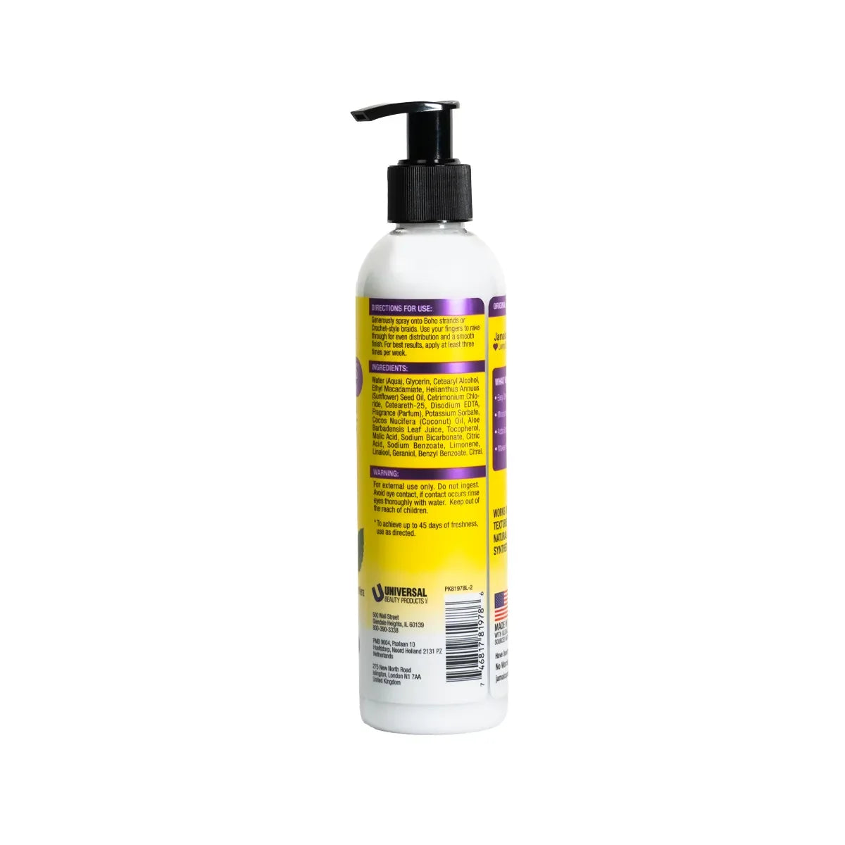 Jamaican Mango & Lime Boho Detangler – 8 oz bottle ingredients and barcode