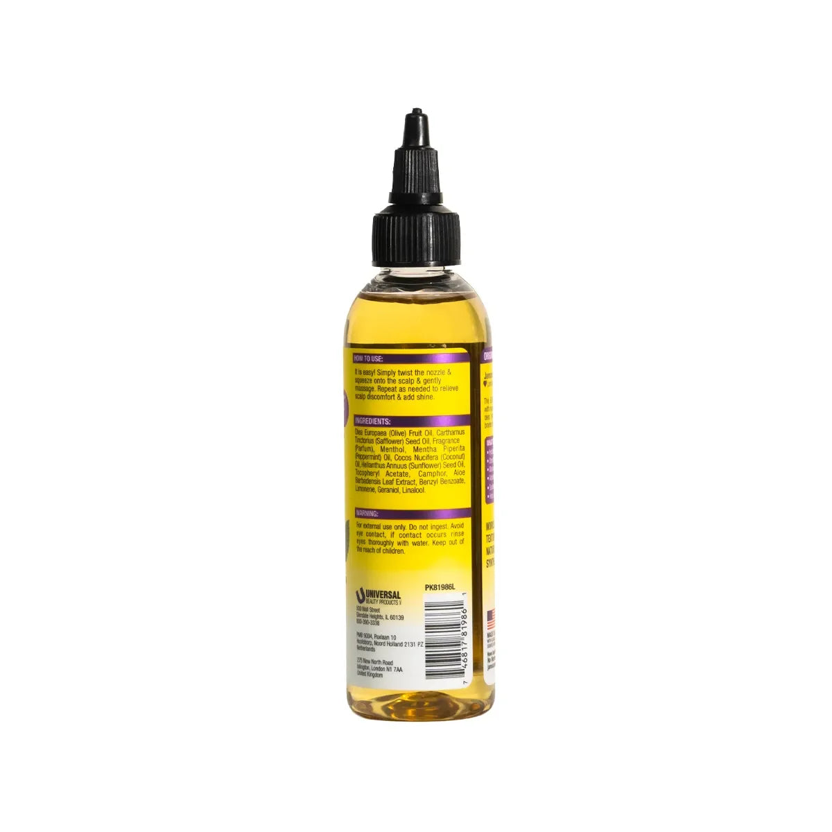 Jamaican Mango & Lime Boho Scalp Oil – Bottle ingredients and barcode