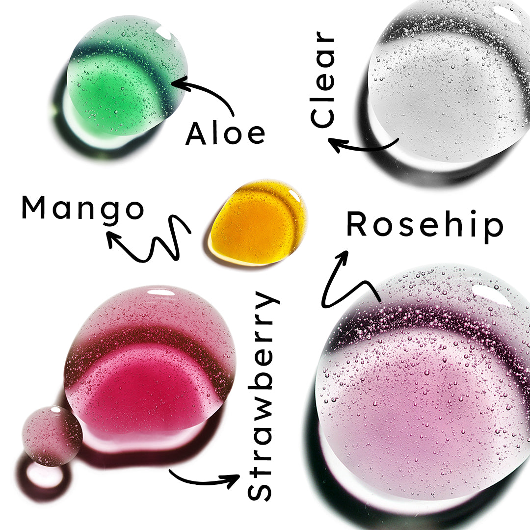Nicka K Lip Gel, Aloe, Clear, Mango, Strawberry and Rosehip swatches