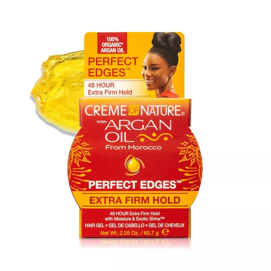 Creme of Nature Argan Oil Perfect Edges — Extra Firm Hold edge control package and gel