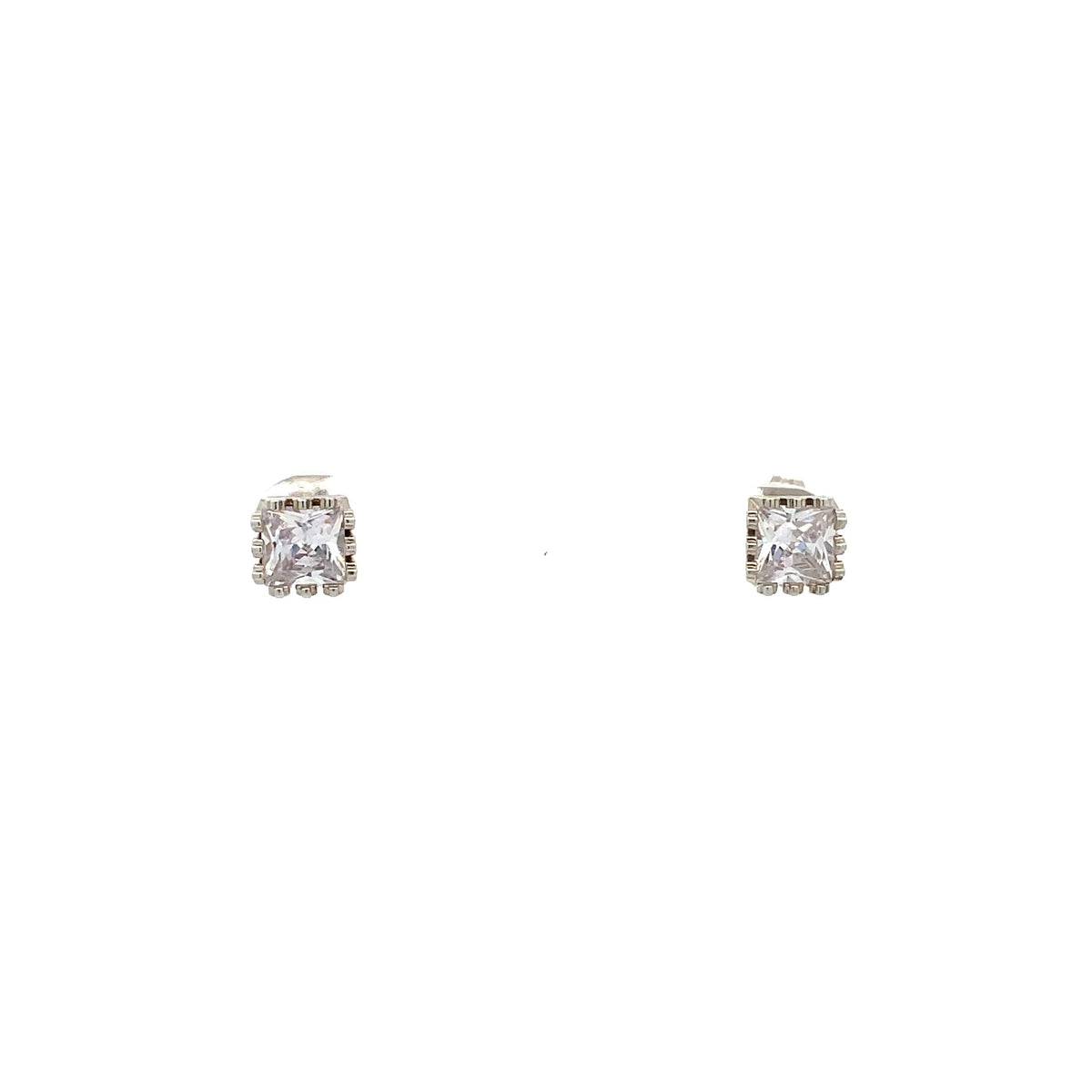 The One Jewelry Silver Tone Square Crown CZ Stud Earrings CWSS6