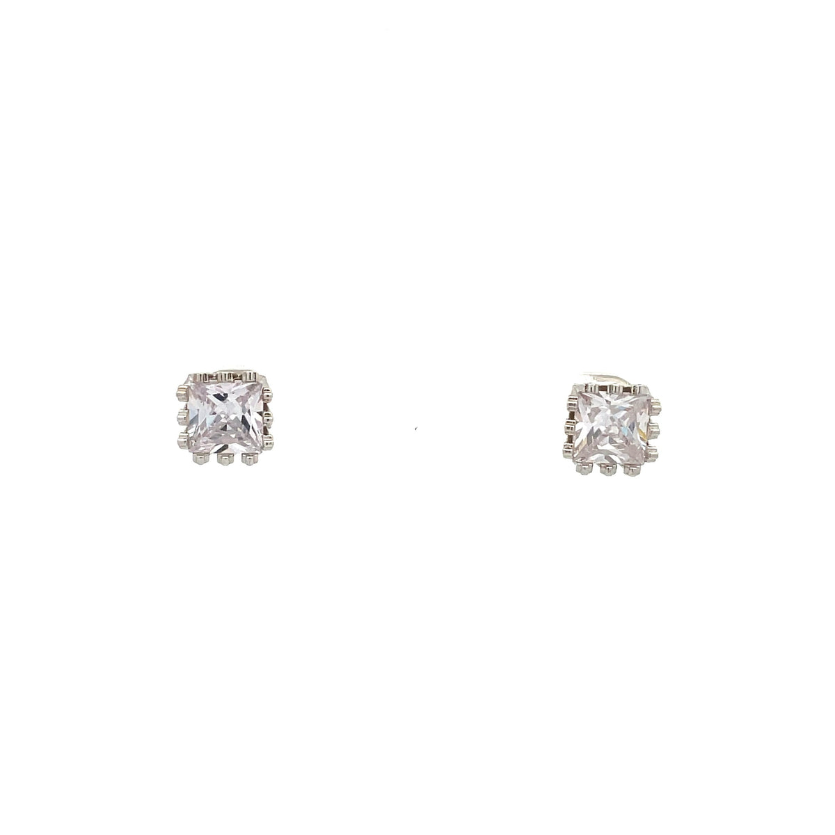 The One Jewelry Silver Tone Square Crown CZ Stud Earrings CWSS7