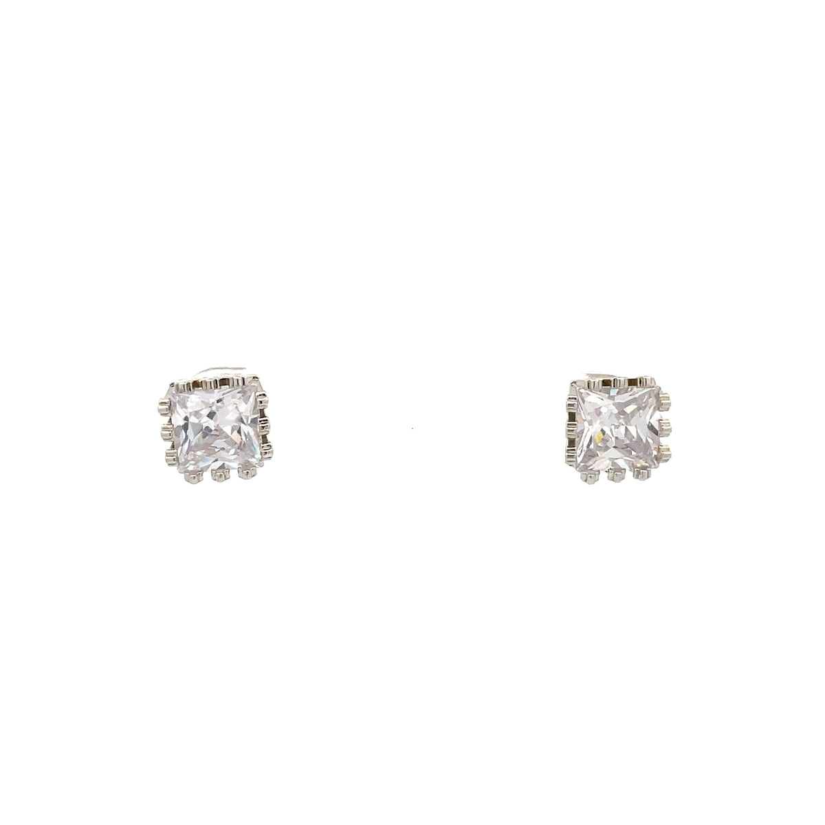 The One Jewelry Silver Tone Square Crown CZ Stud Earrings CWSS8