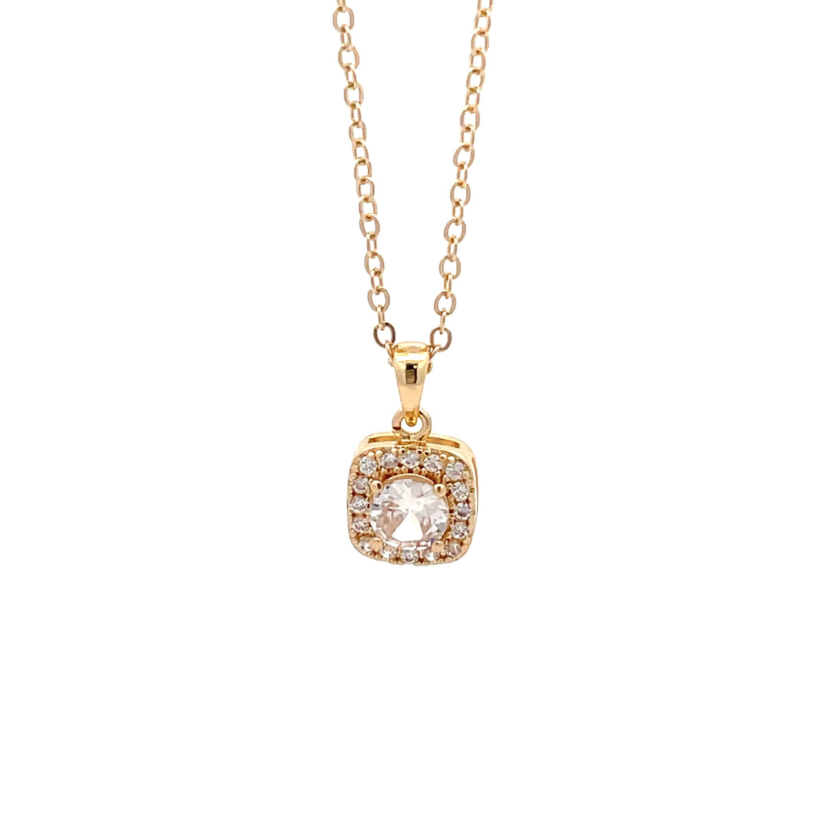 The One Jewelry gold-tone Double Cushion Halo - CZNG08 pendant necklace