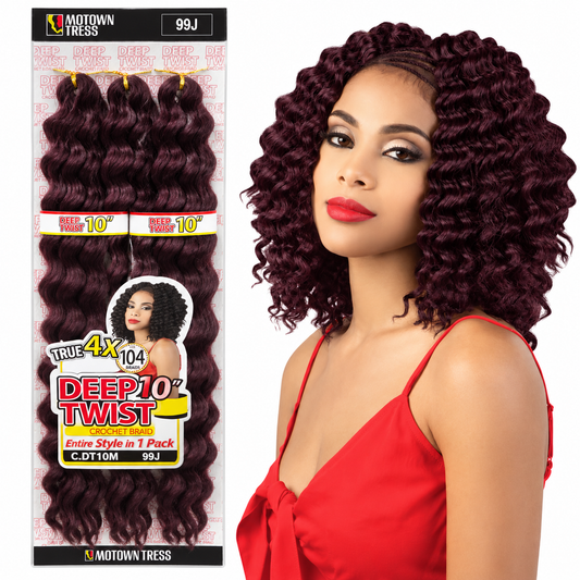 Motown Tress True 4X Deep Twist Crochet Hair 10" – C.DT10M — model and retail package
