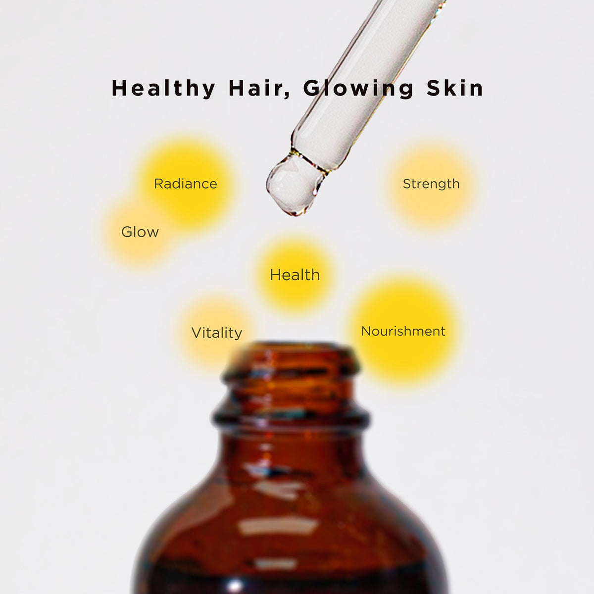 Tyche Turmeric Oil hair and skin benefit graphic with dropper