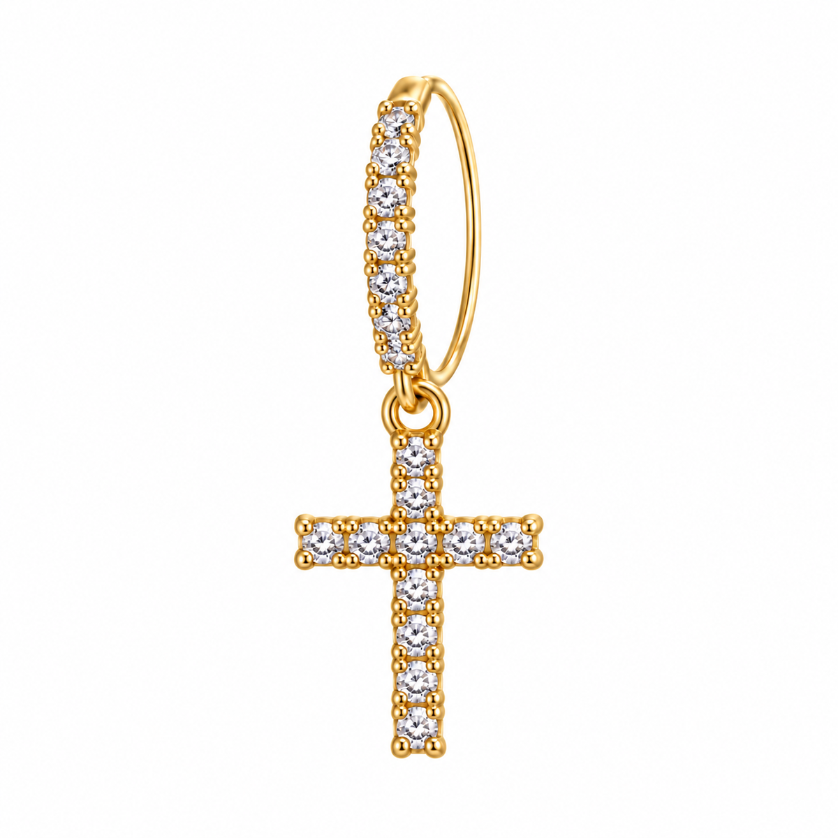 Joy Jewelry Gold Tone Cross dangling nose hoop with curved back — DH02