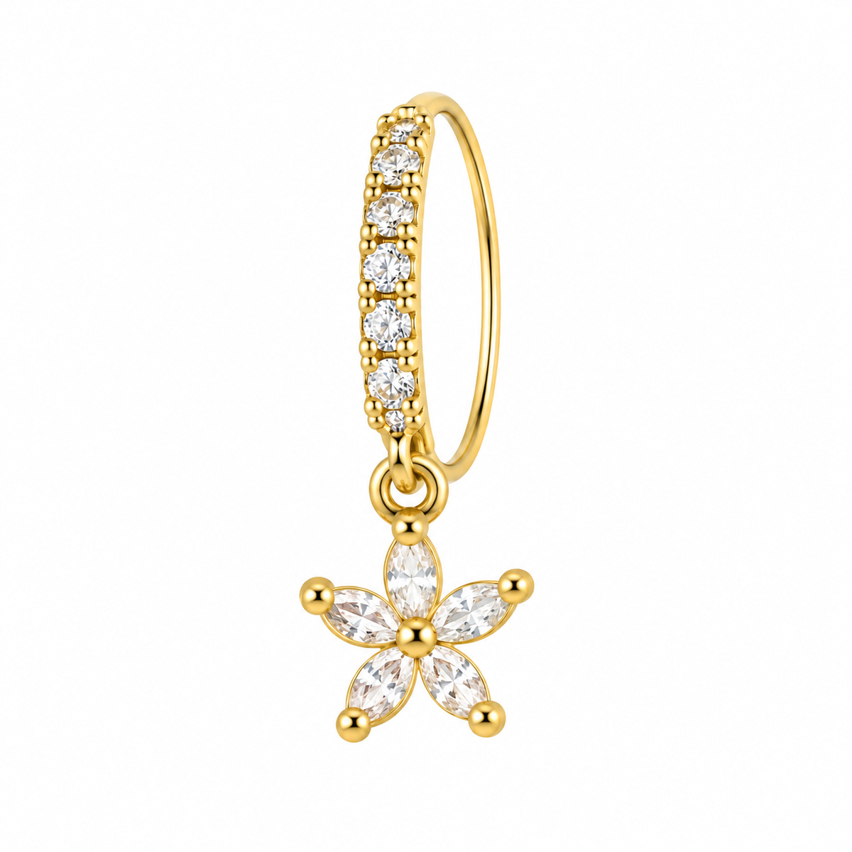 Joy Jewelry Gold Tone Flower dangling nose hoop with curved back — DH04