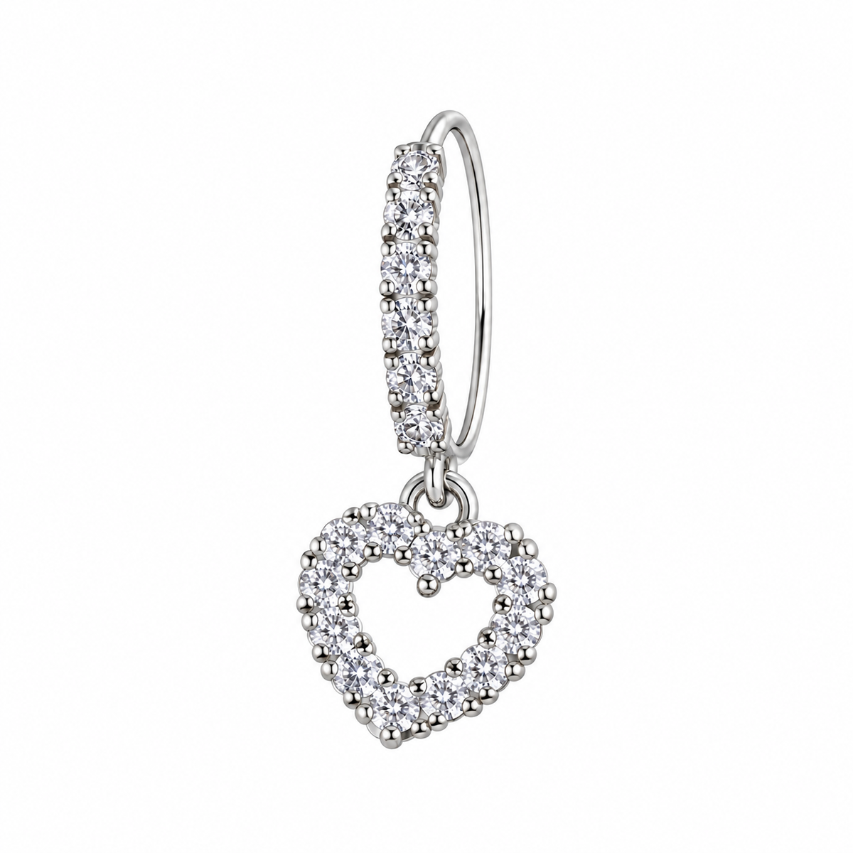 Joy Jewelry Silver Tone Open Heart dangling nose hoop with curved back — DH05