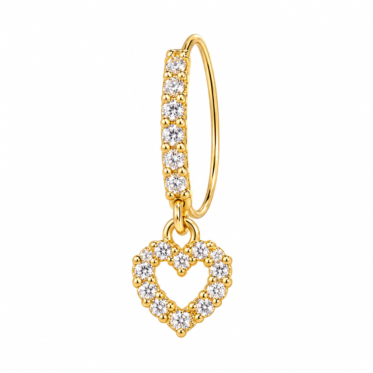 Joy Jewelry Gold Tone Open Heart dangling nose hoop with curved back — DH06