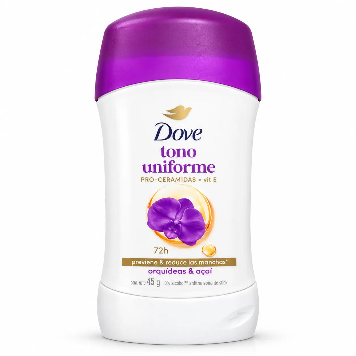 Dove Tono Uniforme Orchid & Açaí antiperspirant stick 45g with purple cap