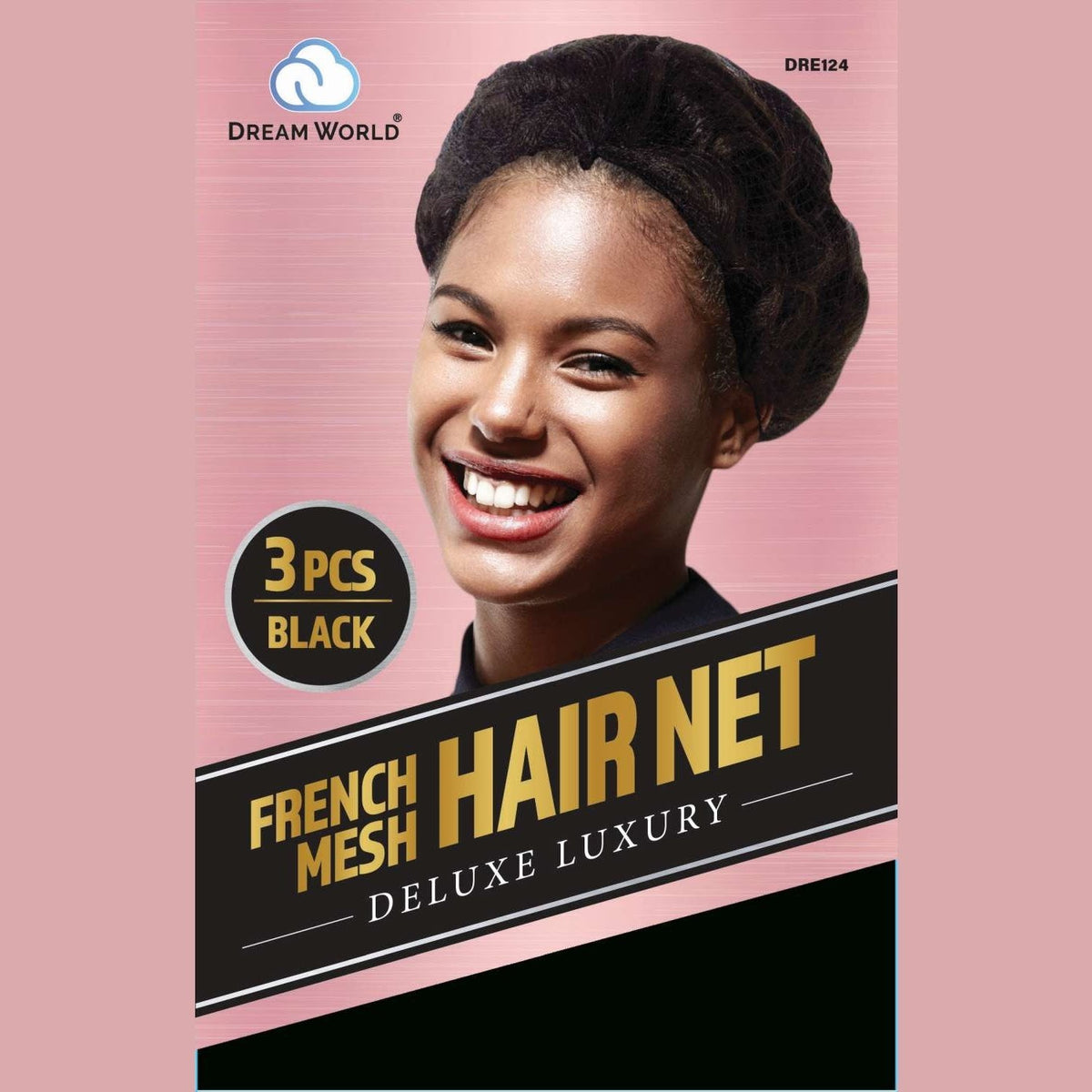 Dream #0124 black French mesh hair nets, 3-pack — supplier packaging