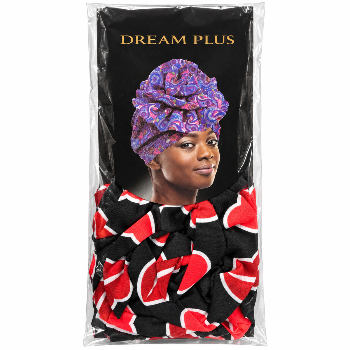 Dream Plus Printed Turban Black Hearts front package