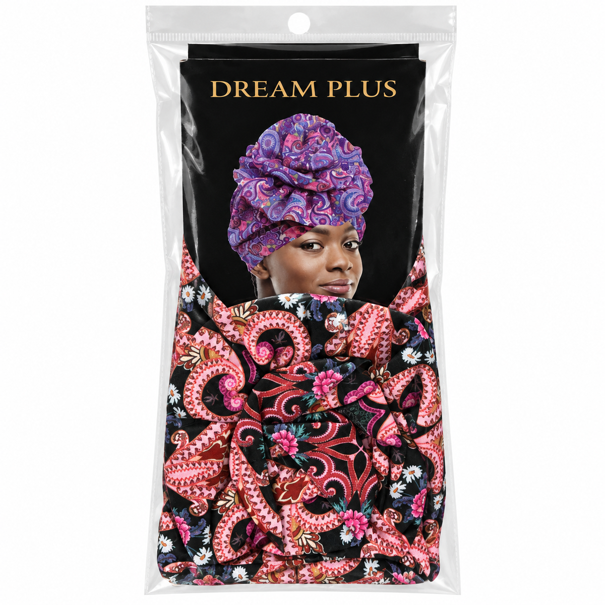 Dream Plus Printed Turban Black Pink Paisley front package