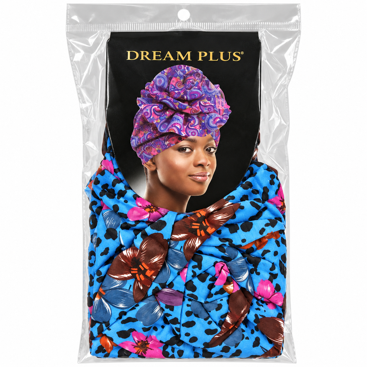 Dream Plus Printed Turban Blue Floral Leopard front package