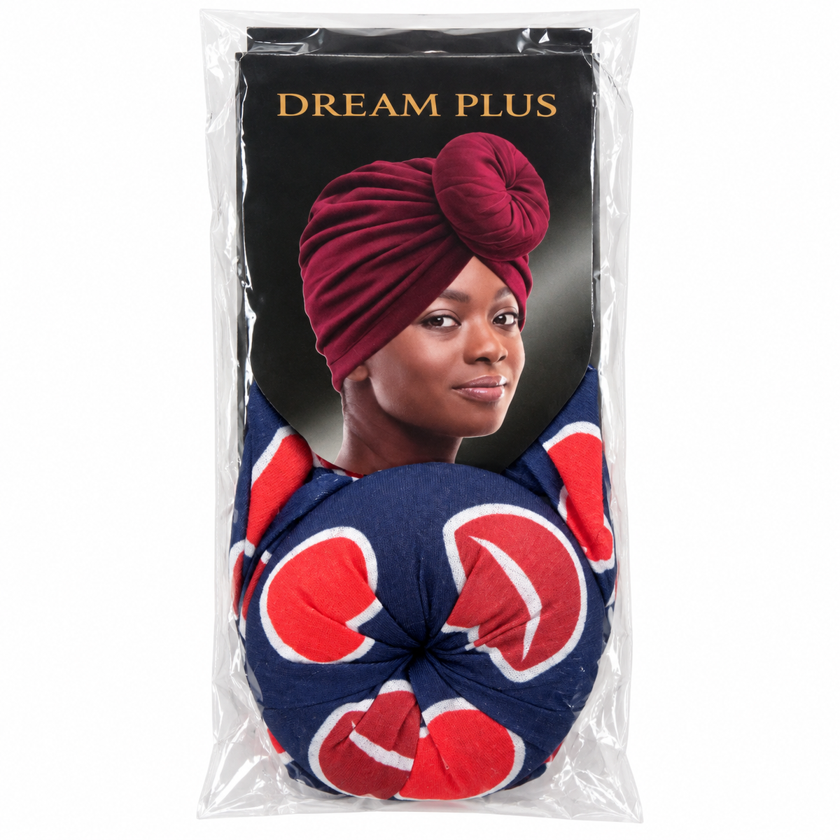 Dream Plus Printed Front Knot Turban Navy Hearts front package