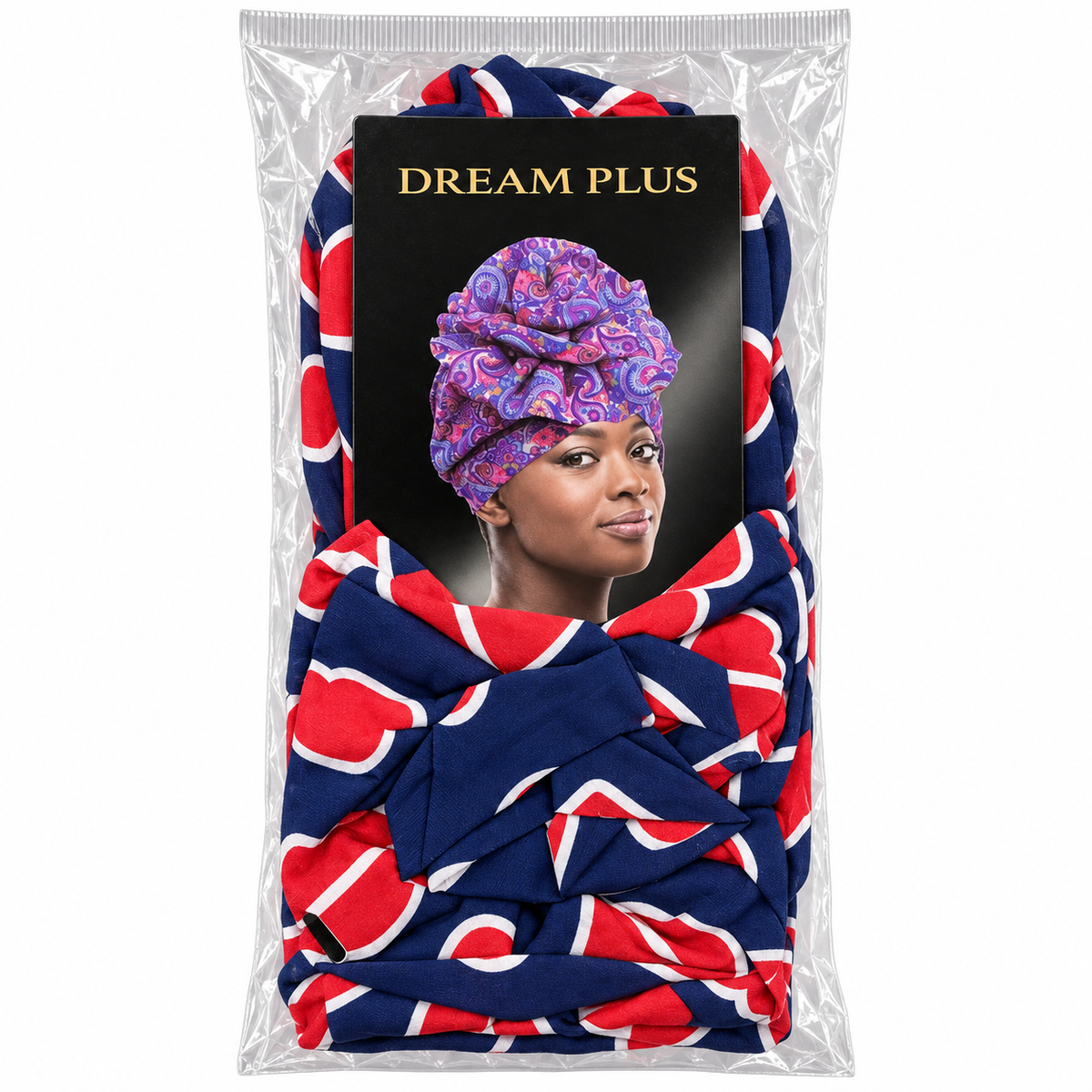 Dream Plus Printed Turban Navy Hearts front package