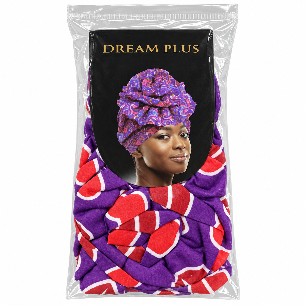 Dream Plus Printed Turban Purple Hearts front package