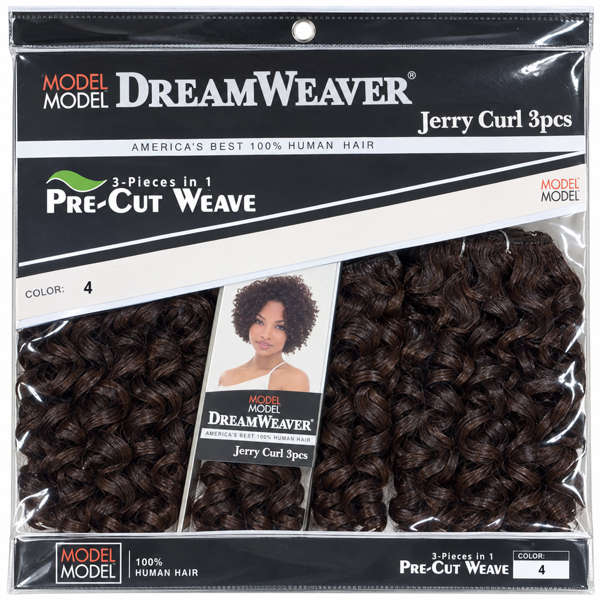 Model Model DreamWeaver Jerry Curl 3-piece human hair weave package color 4