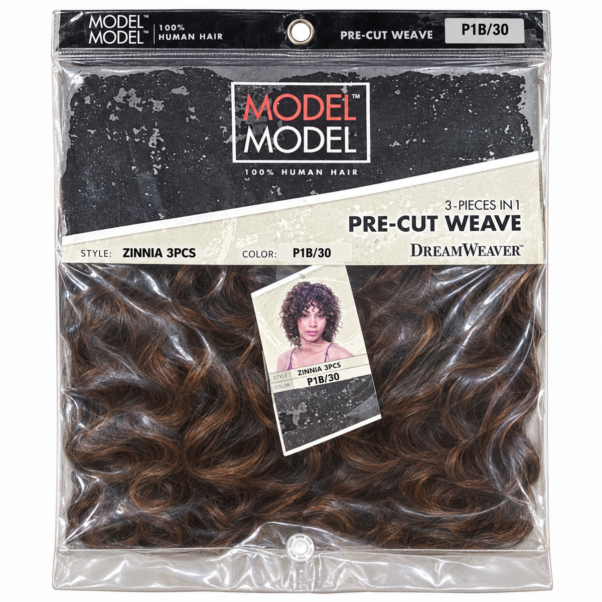 Model Model DreamWeaver Zinnia 3-piece human hair weave full package P1B/30