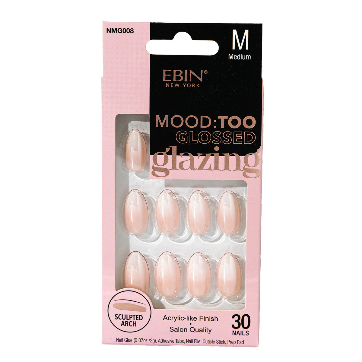 Ebin New York Mood Too Glossed Glazing Sheer Almond press-on nails – NMG008