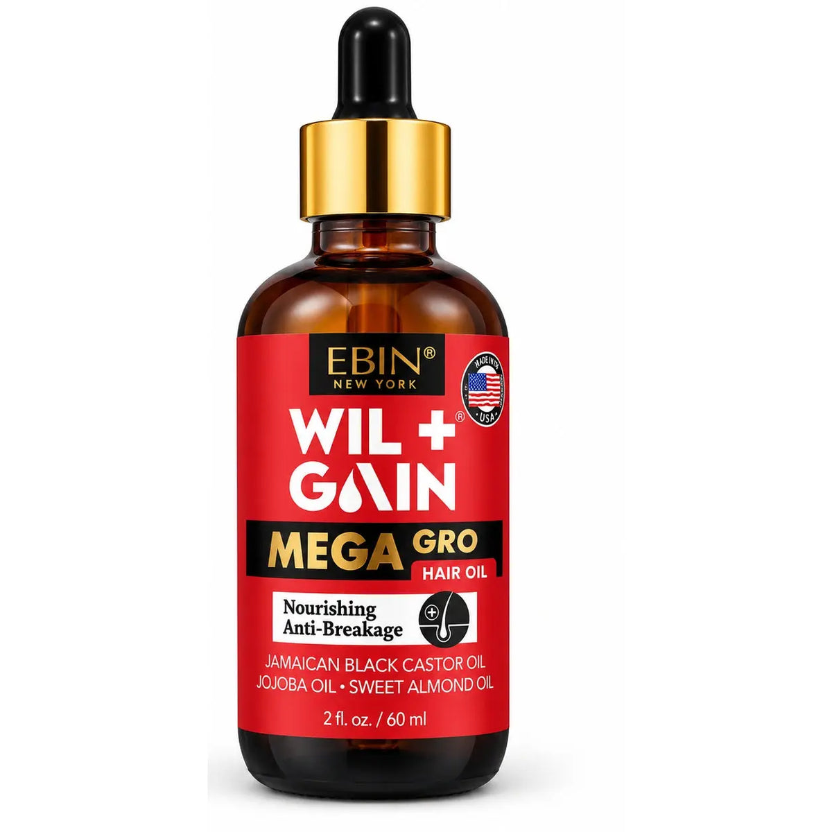 EBIN New York WIL+GAIN Mega Gro Nourishing Anti-Breakage Hair Oil 2 oz