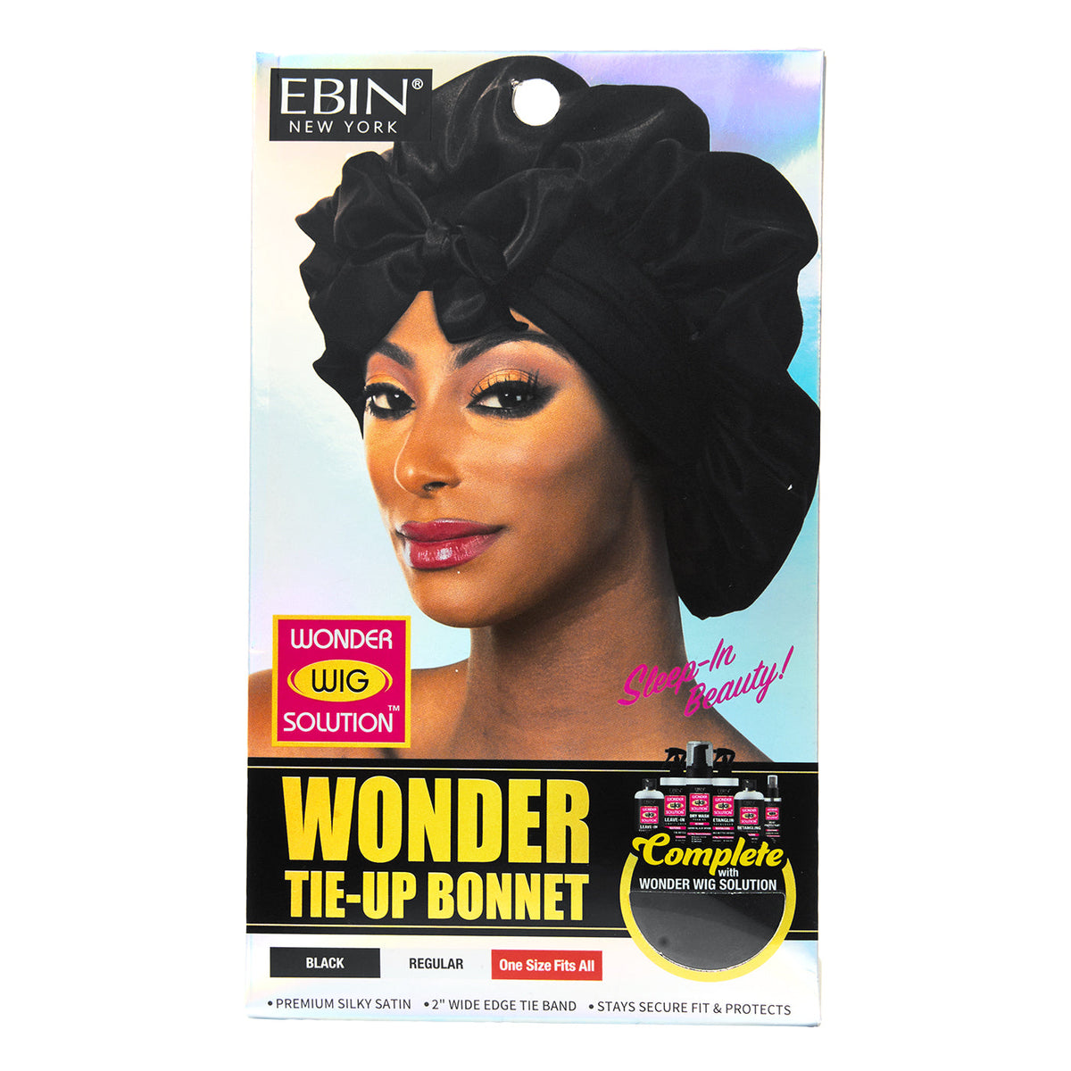 Ebin Wonder Tie-Up Bonnet Black Regular front packaging