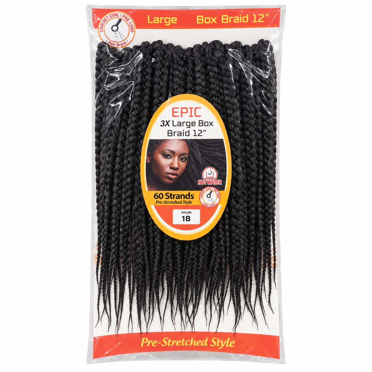EPIC 3X Large Box Braid 12 inch color 1B package
