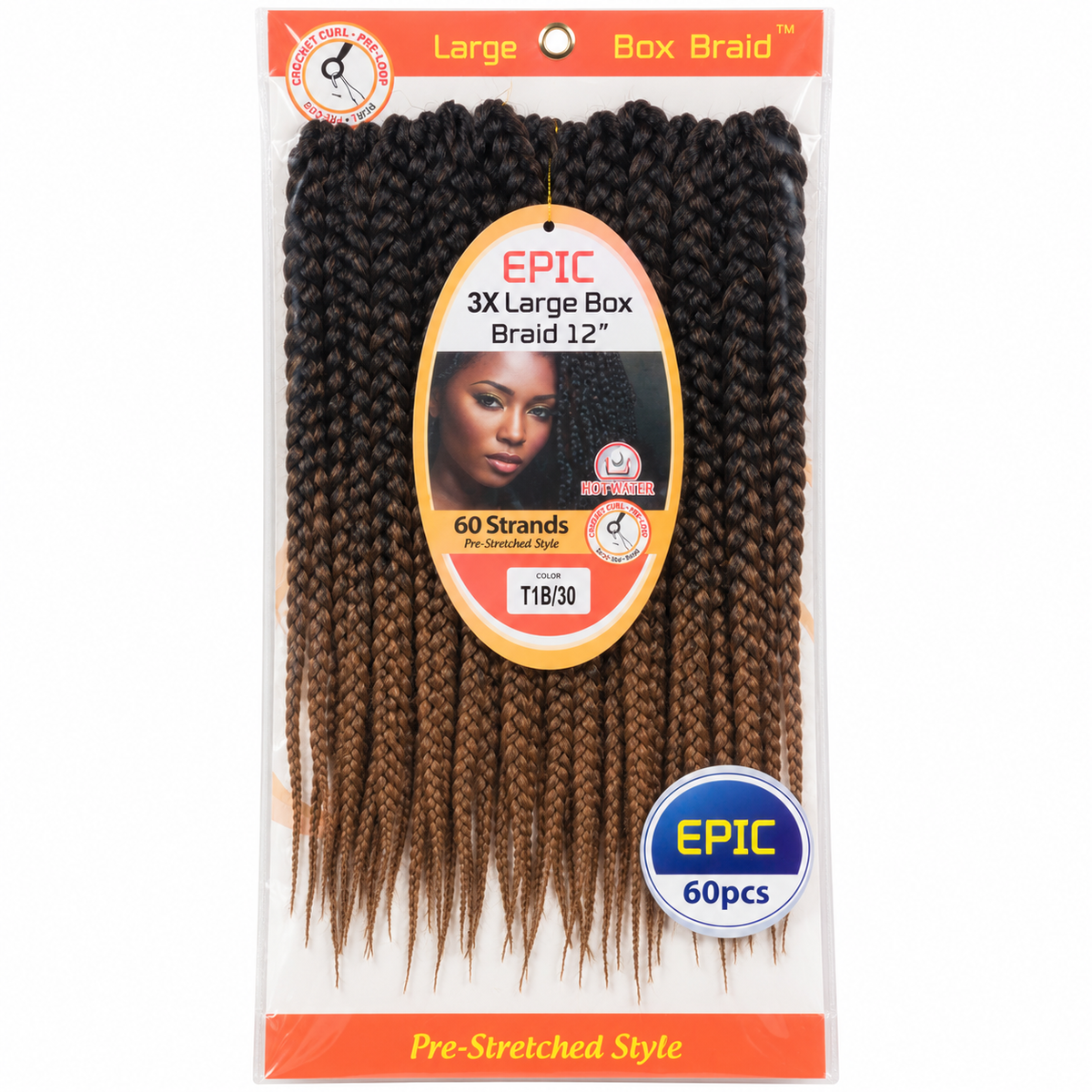 EPIC 3X Large Box Braid 12 inch color T1B/30 package