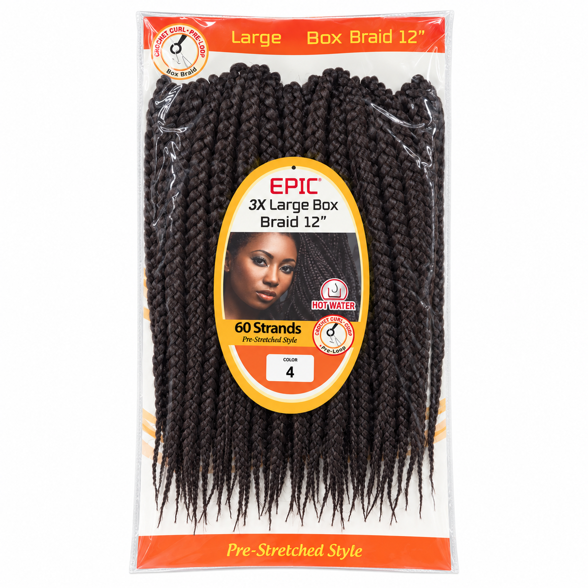 EPIC 3X Large Box Braid 12 inch color 4 package