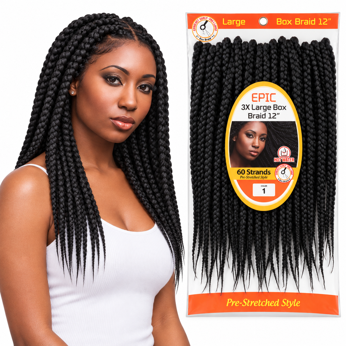 EPIC 3X Large Box Braid 12 inch color 1 model and package
