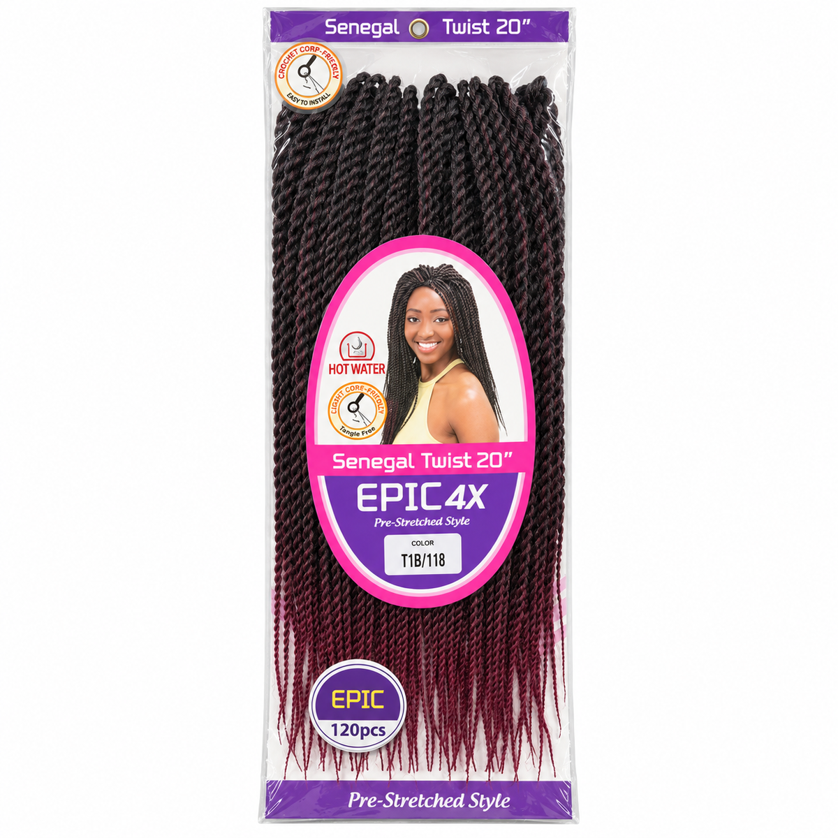 EPIC 4X Senegal Twist 20 inch color T1B/118 package