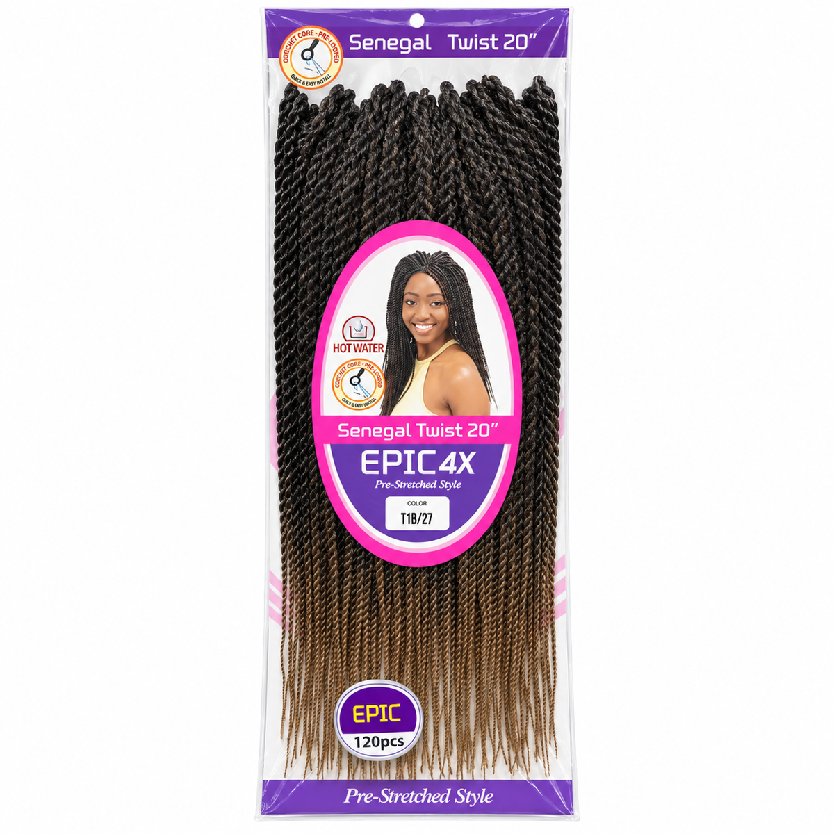 EPIC 4X Senegal Twist 20 inch color T1B/27 package