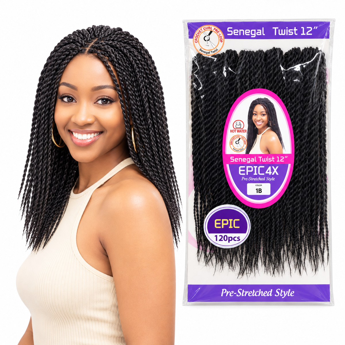 EPIC 4X Senegal Twist 12 inch color 1B model and package