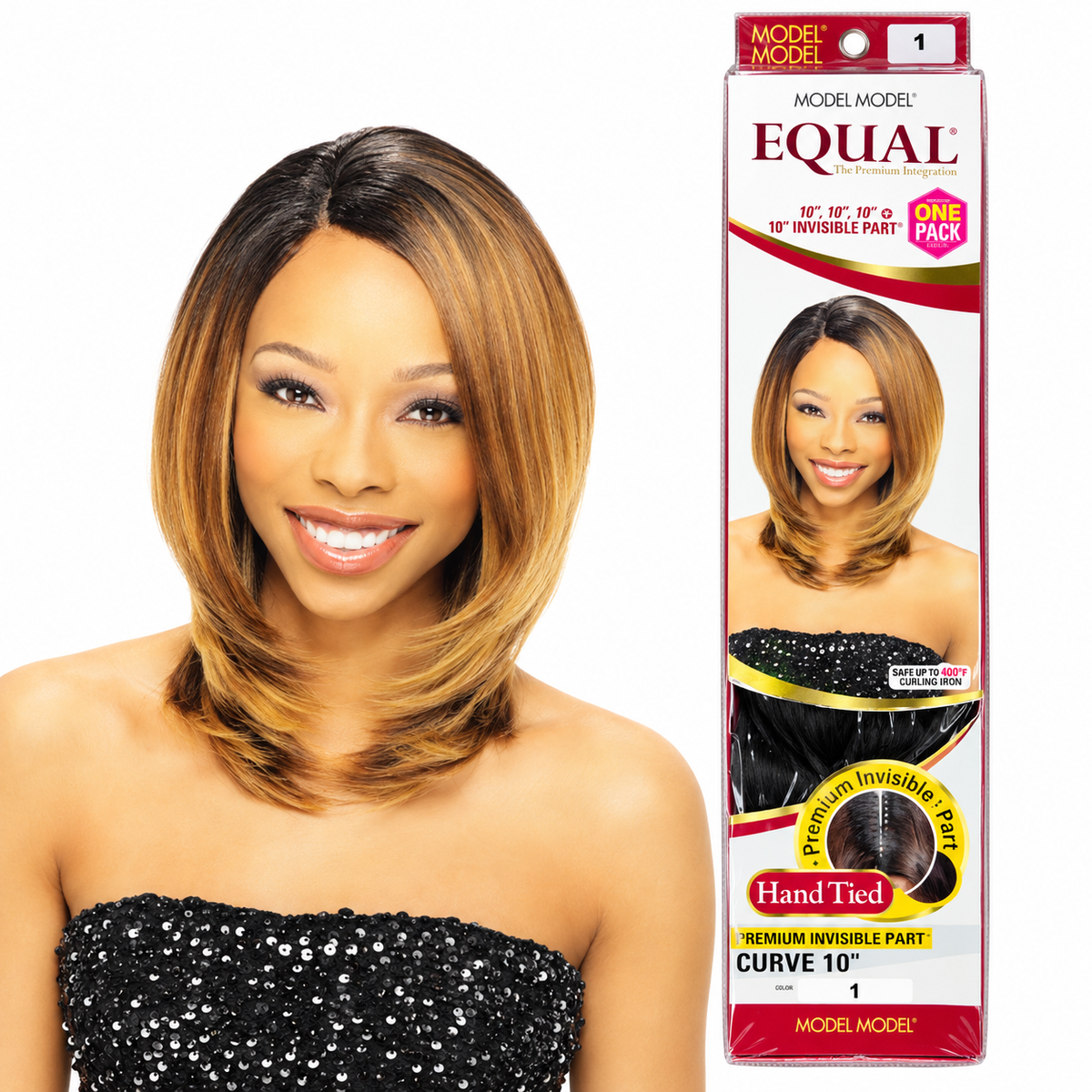Model Model Equal Curve 10 inch model and package hero; model wears illustrative packaging shade