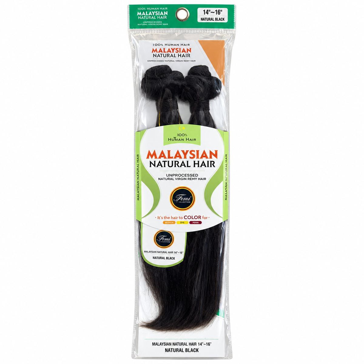 Femi Collection Malaysian Natural Hair 14–16 inches Natural Black