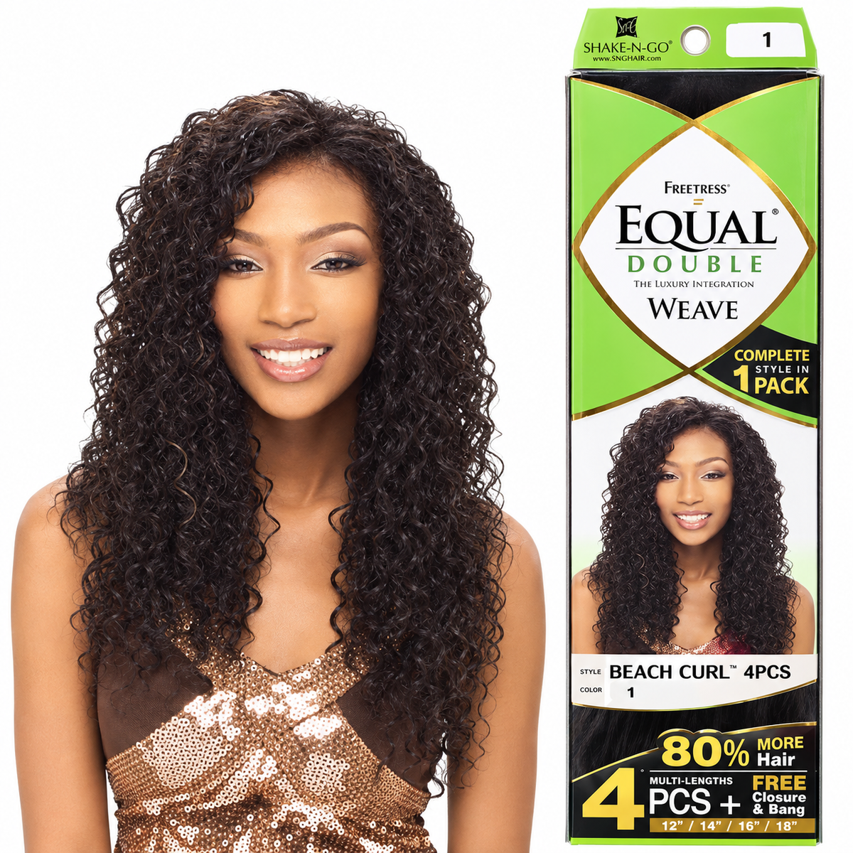 Freetress Equal Double Weave Beach Curl 4PCS original long-curl model beside color 1 package
