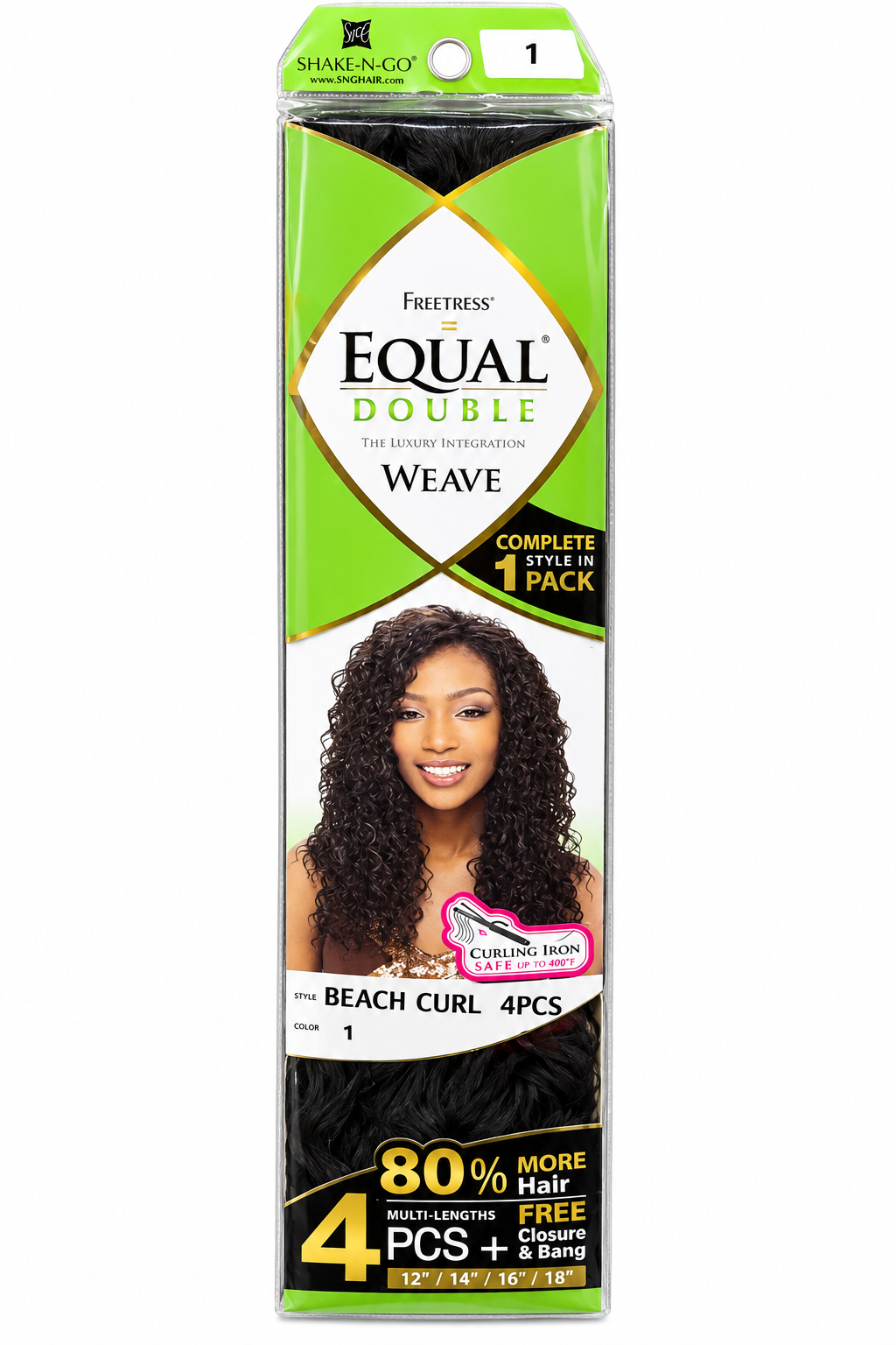 Freetress Equal Double Weave Beach Curl 4PCS package color 1, 12 14 16 18 inches