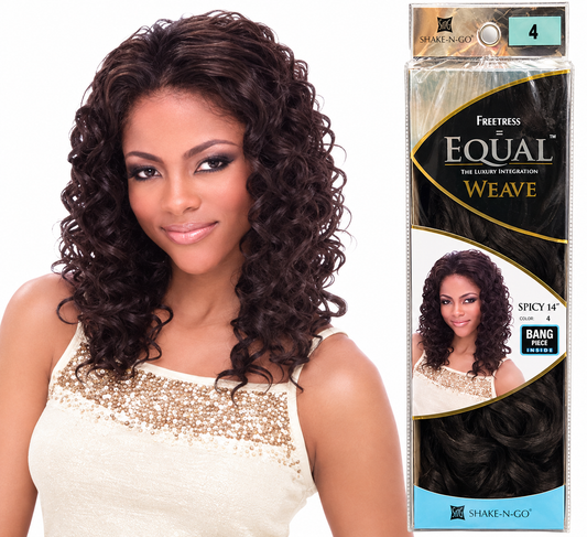 Freetress Equal Spicy 14-inch synthetic weave catalog styling example with package