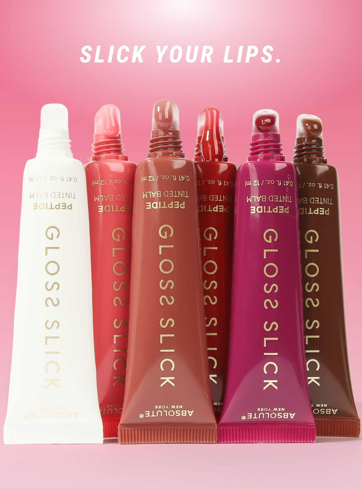 Absolute New York Gloss Slick Peptide Tinted Balm – Six-scent Gloss Slick collection