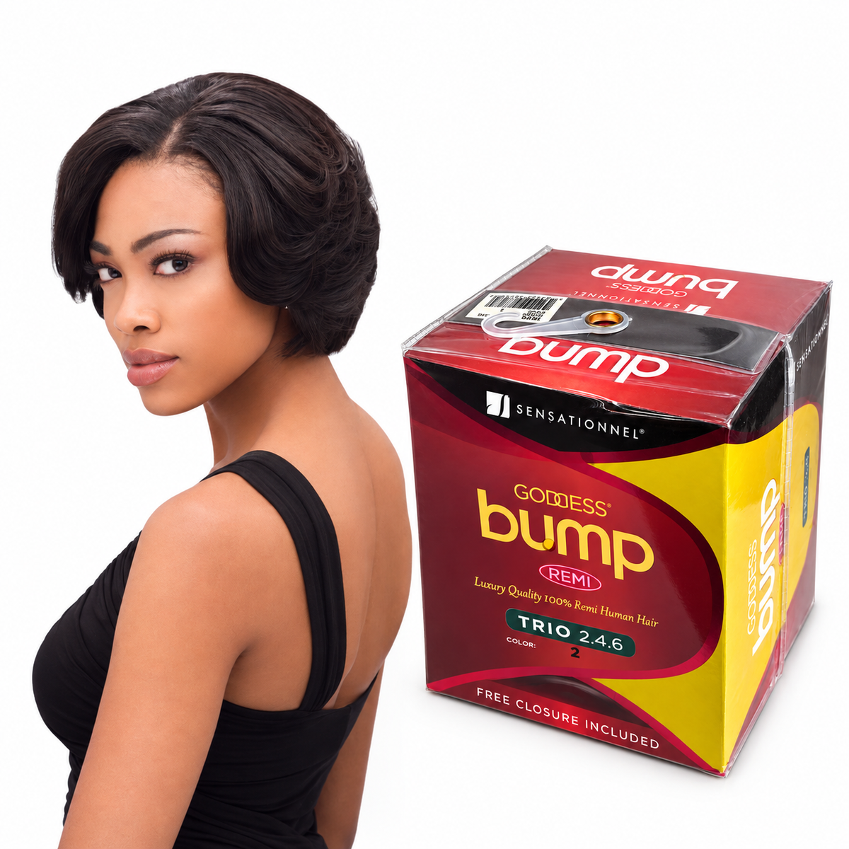 Sensationnel Goddess Bump Remi Trio color 2 box with model styling reference