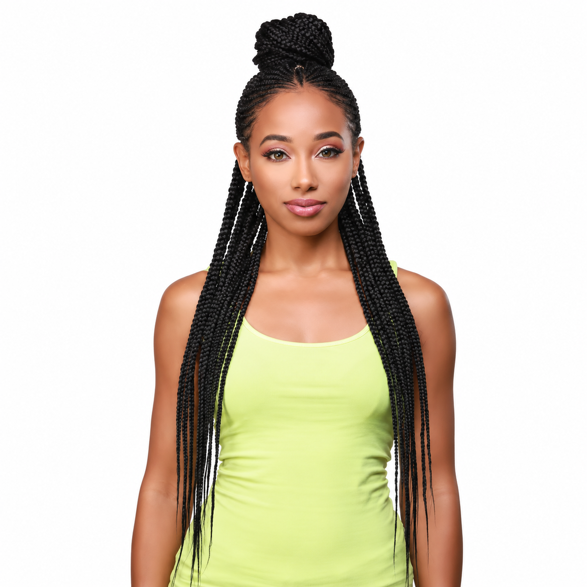Zury 3X Fast Pre-Stretched Braiding Hair 60" — model hairstyle on white