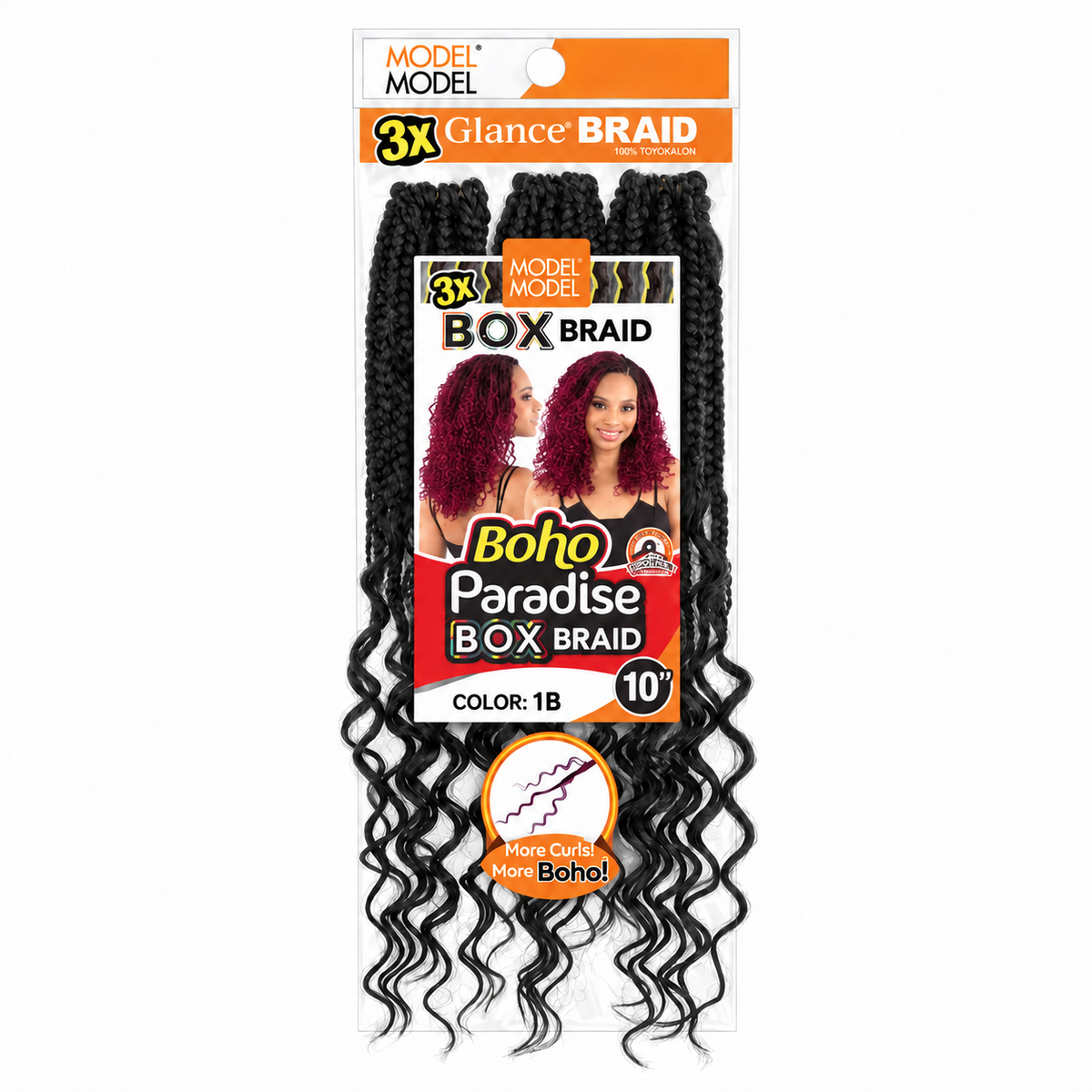 Model Model Glance 3X Boho Paradise Box Braid 10" full retail package, color 1B