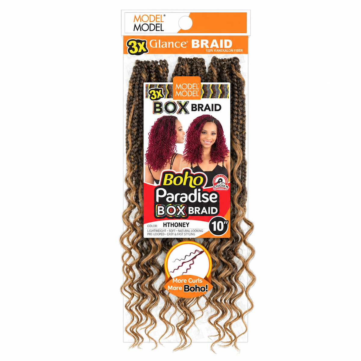 Model Model Glance 3X Boho Paradise Box Braid 10" full retail package, color HTHONEY