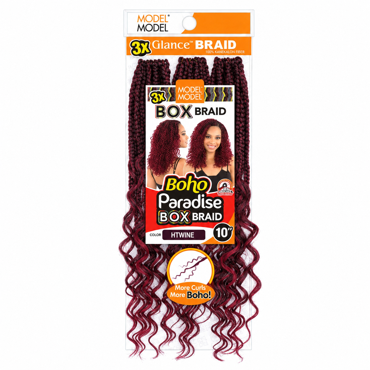 Model Model Glance 3X Boho Paradise Box Braid 10" full retail package, color HTWINE